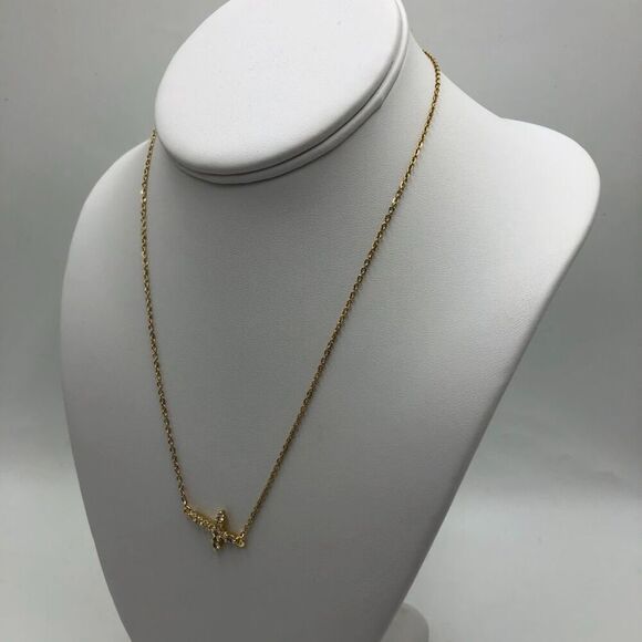 18K Gold Plated Women's Side Cross Cubic Zirconia Necklace Waterproof Jewelry - Picture 5 of 10